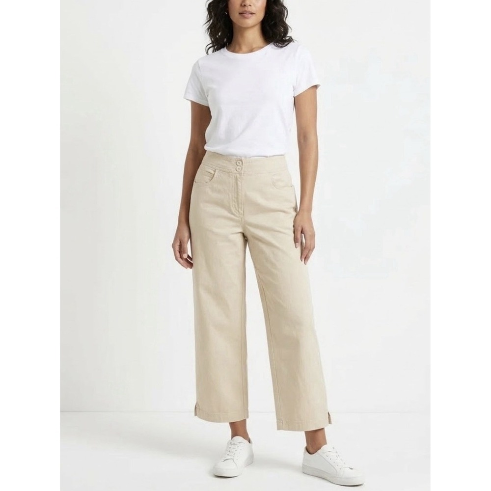Talbots Jeans Women's Beige 10 Khaki Straight Leg Stretch Casual Flat Front Logo